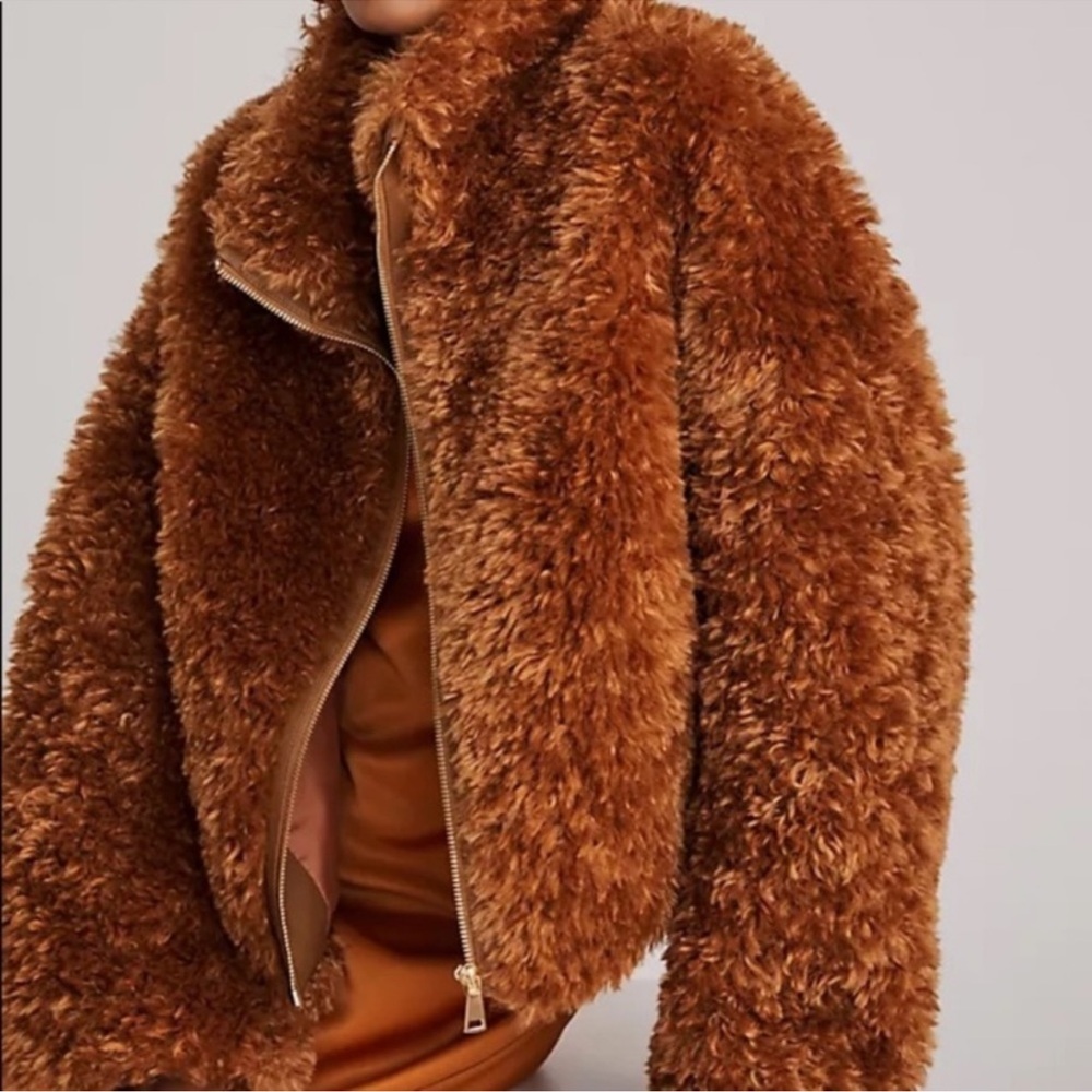 Anthropologie Maeve Honey Brown Teddy Zip Jacket